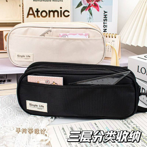 جامدادی فانتزی پشت کار شفاف پینترستی وارداتی رنگ کرم و مشکی جادار و با کیفیت عالی